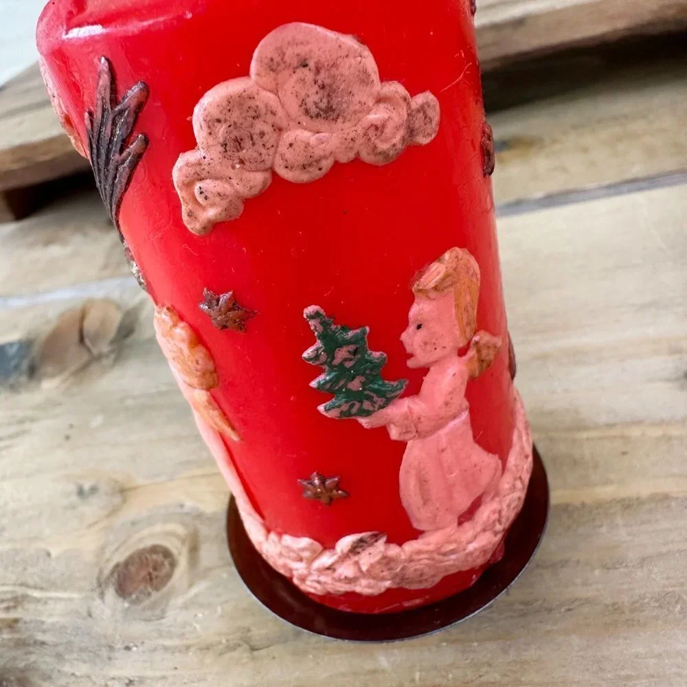 Vintage Christmas Candle Red Angels Crescent Moon Comet 2